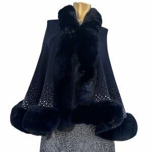 NWT Y2K Rhinestone studded plush polyester & faux fur evening wrap/shawl O/S